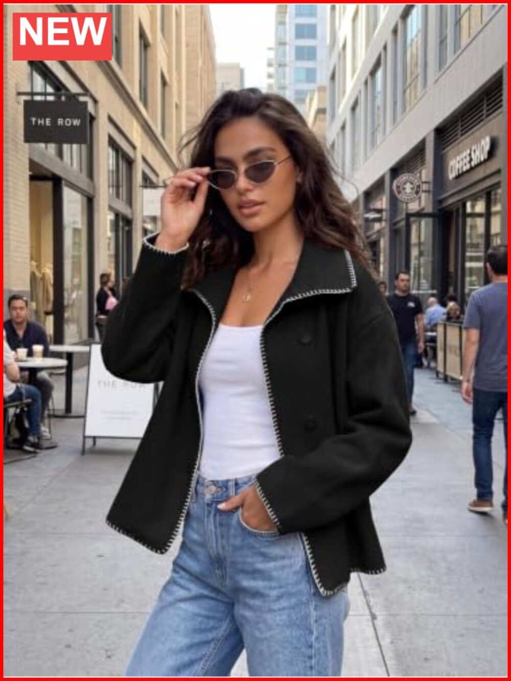 Wool Blend Stand Collar Button Down Pea Coat - Picture 3 of 6
